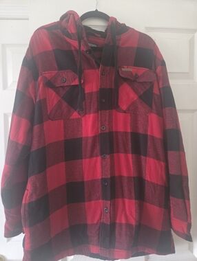 SMITH Red and Black Plaid Hooded Work Shirt